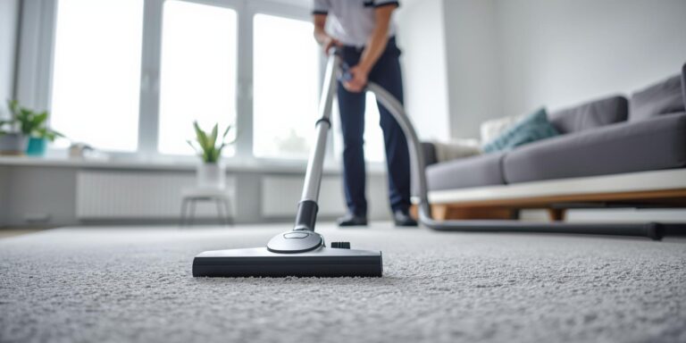 vacuming a leaving room